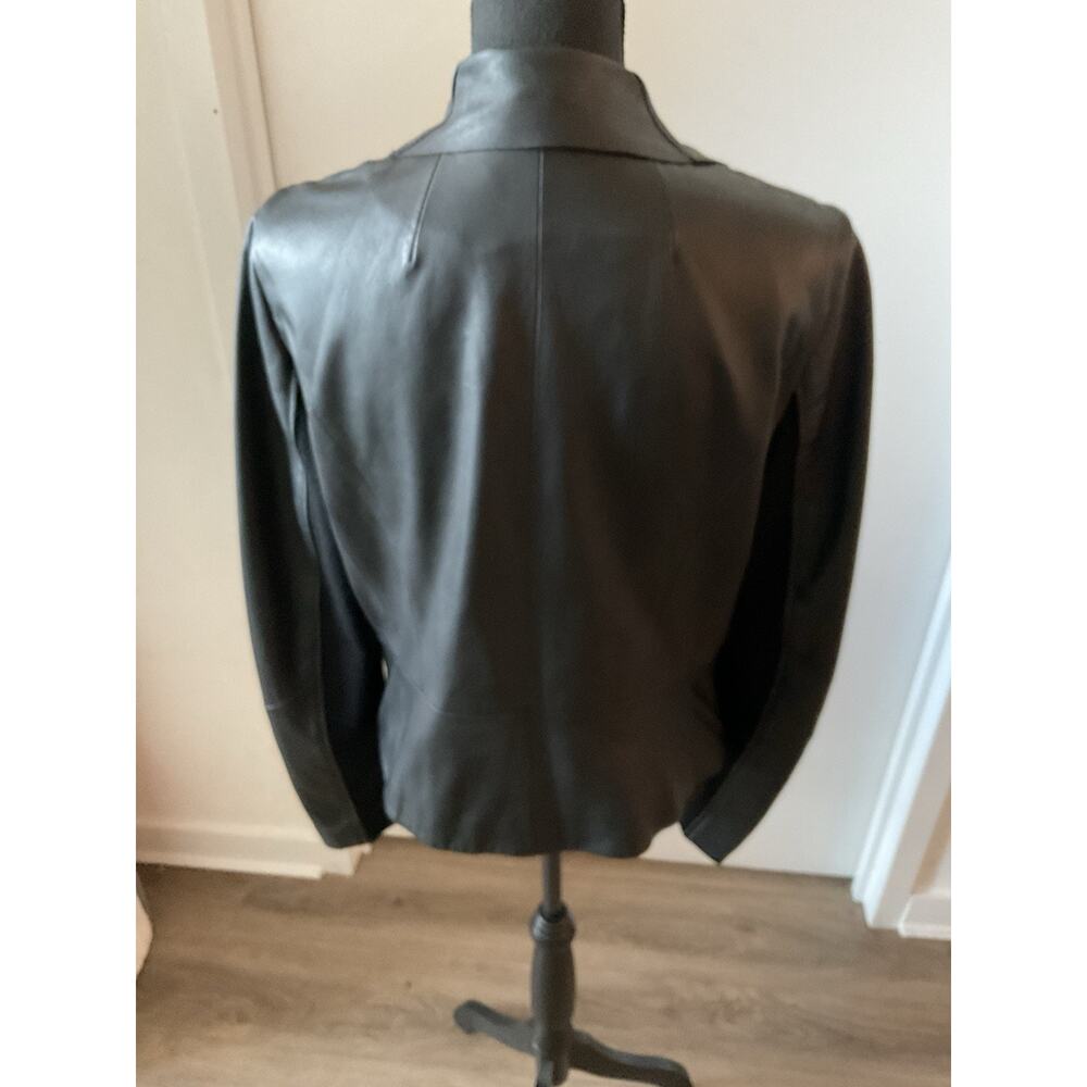 Kenneth Cole New York Women’s Black Genuine Leather Drape Collar Jacket SZ L - Picture 4 of 6